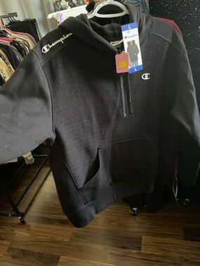 Champion Black Textured Hooded Pullover